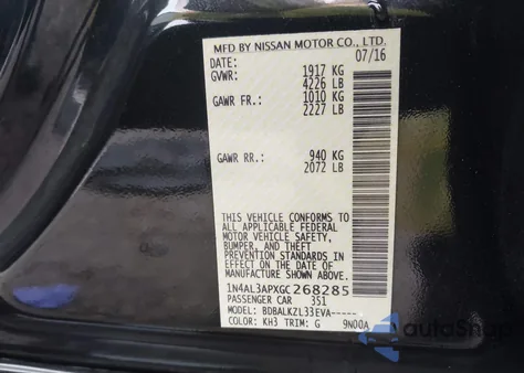 2016 Nissan Altima 2.5 Sv из США, поврежденный, VIN 1N4AL3APXGC268285